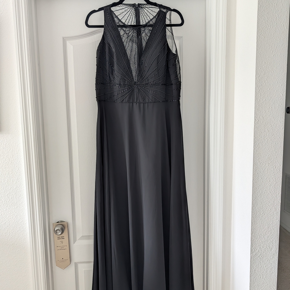 Adrianna Papell Elegant Black Beaded Evening Dress